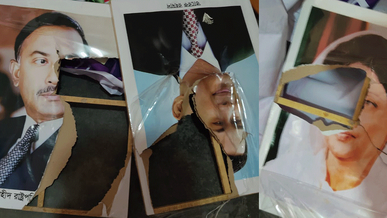 অন্তর্কোন্দলে জিয়া-খালেদা-তারেকের ছবি ভাঙচুর