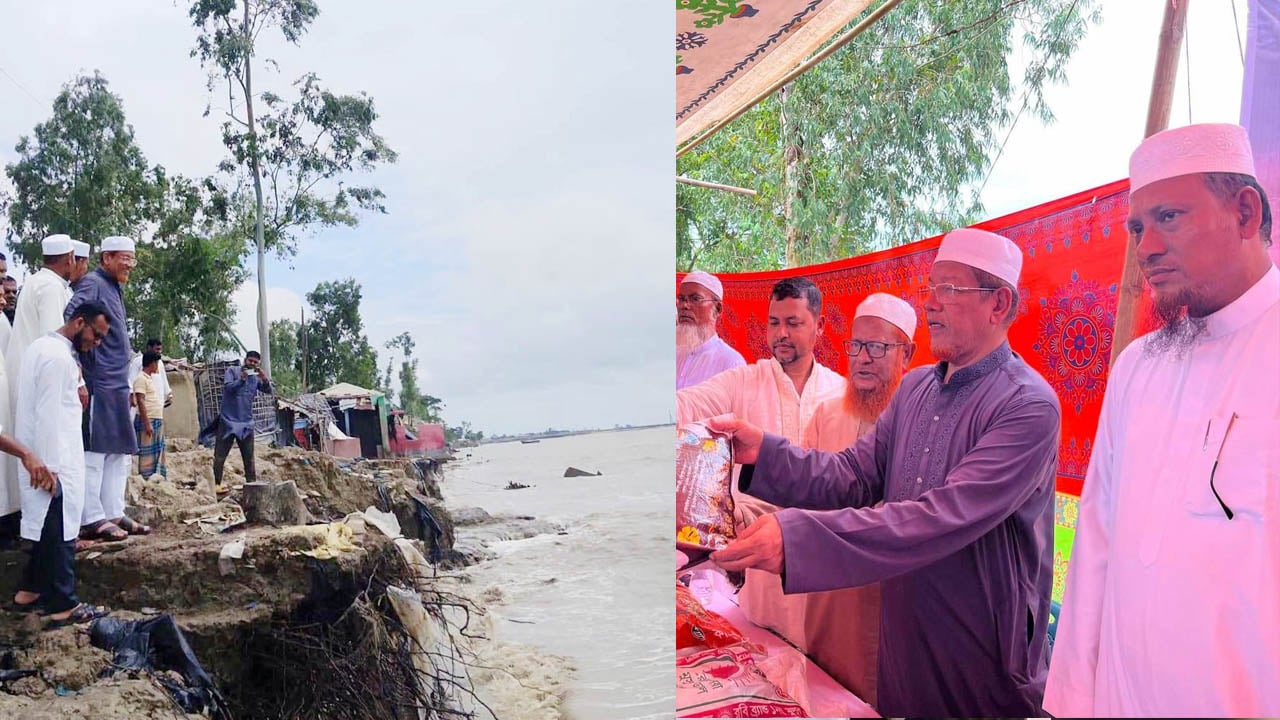 মহেশখালী উপকূলে বেড়িবাঁধ ভাঙনের শঙ্কা, দুর্গতদের পাশে হামিদুর রহমান আযাদ
