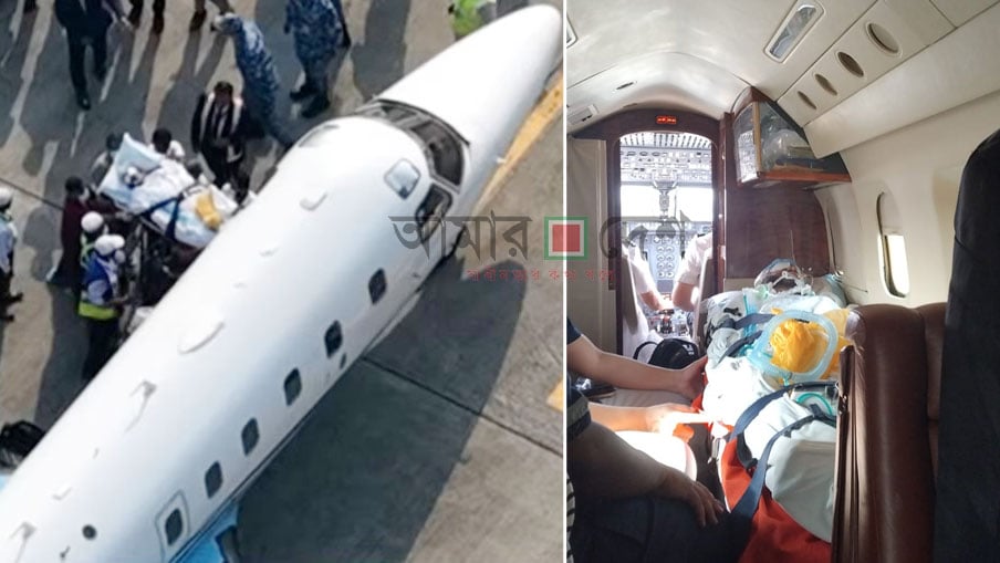 হাদিকে নিয়ে সিঙ্গাপুরের পথে এয়ার অ্যাম্বুলেন্স