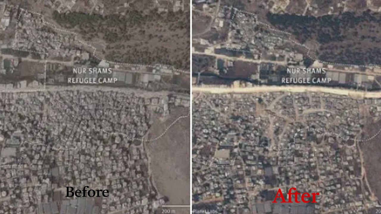 স্যাটেলাইট চিত্রে যেমন দেখা যাচ্ছে পশ্চিম তীরের ধ্বংসযজ্ঞ