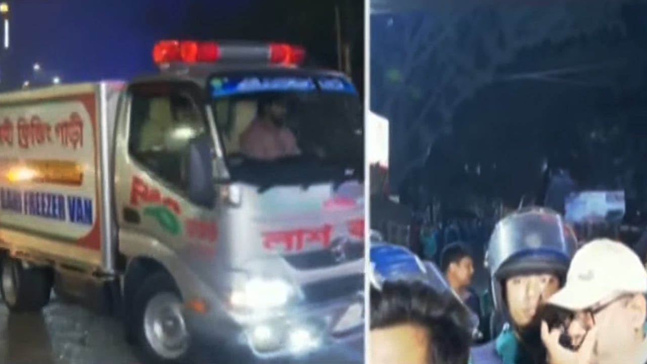 শাহজালাল থেকে হিমাগারের পথে শহীদ হাদির লাশ