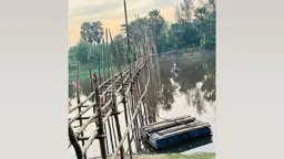ডাকাতিয়ায় সেতু নেই, স্বেচ্ছাশ্রমে বাঁশের সাঁকো