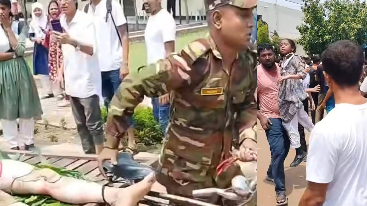 বিমান বিধ্বস্ত, অনেকে পোড়া শরীর নিয়ে বের হচ্ছেন