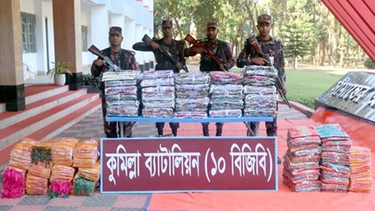 সীমান্তে ৬২ লাখ টাকার অবৈধ ভারতীয় শাড়ি আটক