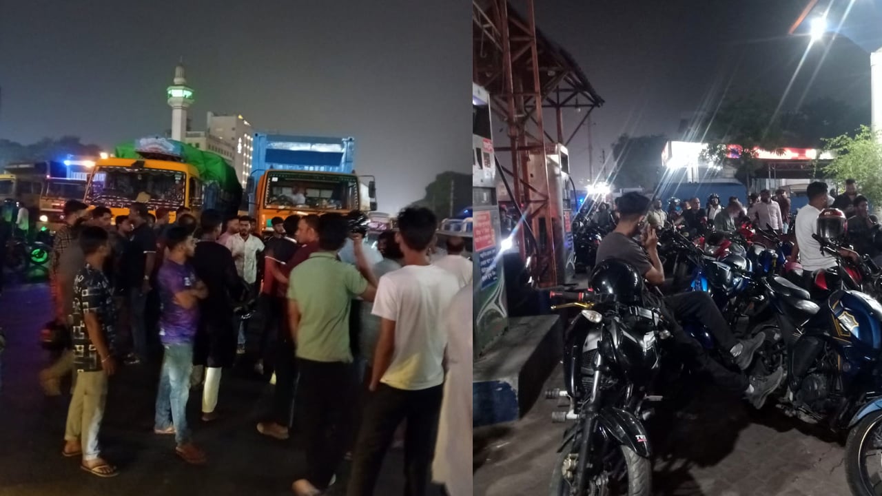 তেল না পেয়ে ঢাকায় মহাসড়ক অবরোধ বাইকারদের