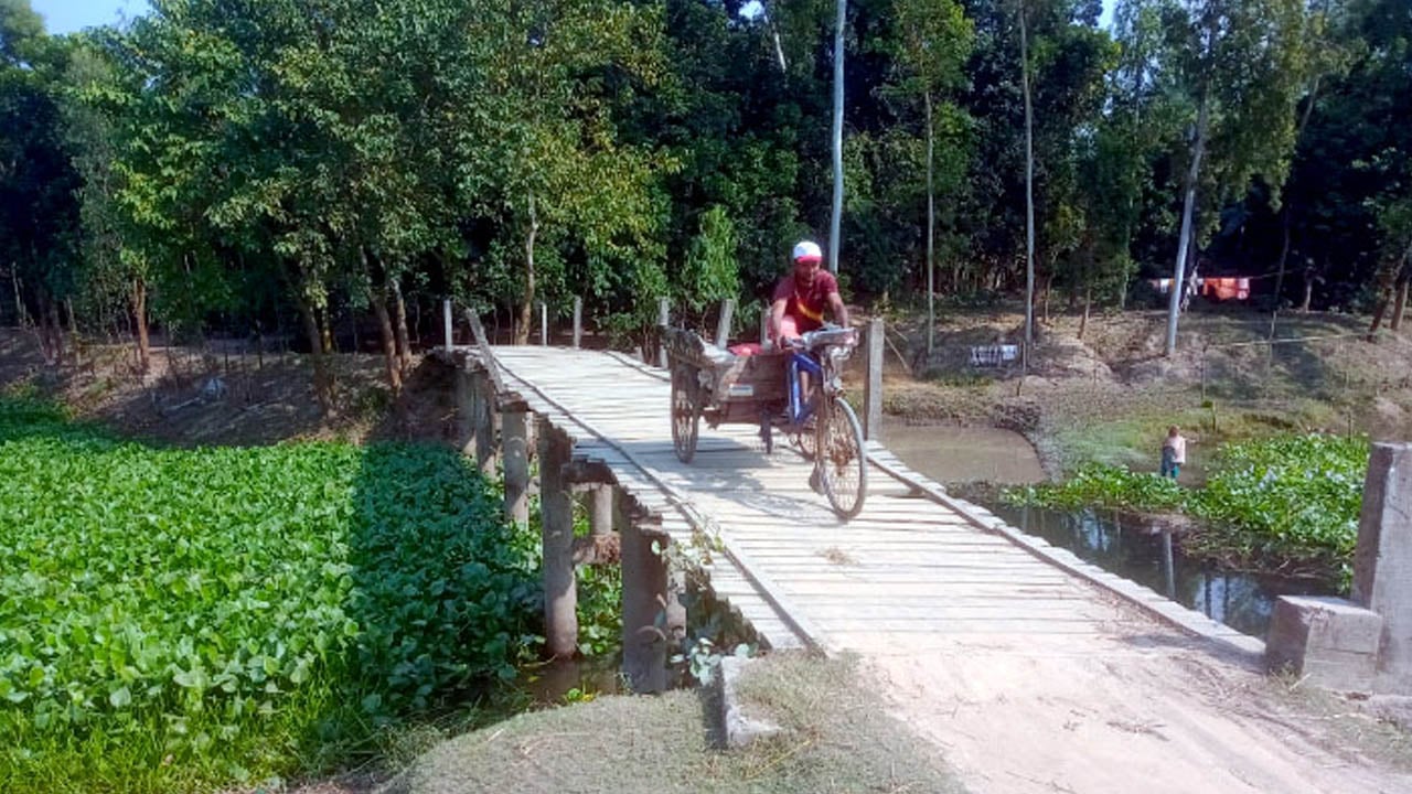 ৩০ বছরেও সেতুর বাস্তবায়ন নেই, বাঁশ-কাঠের সাঁকোয় ঝুঁকি নিয়ে পারাপার