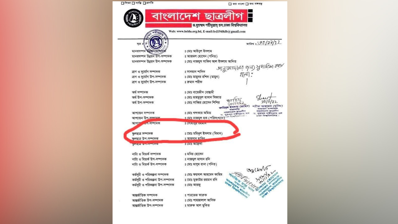 Banned Chhatra League committee