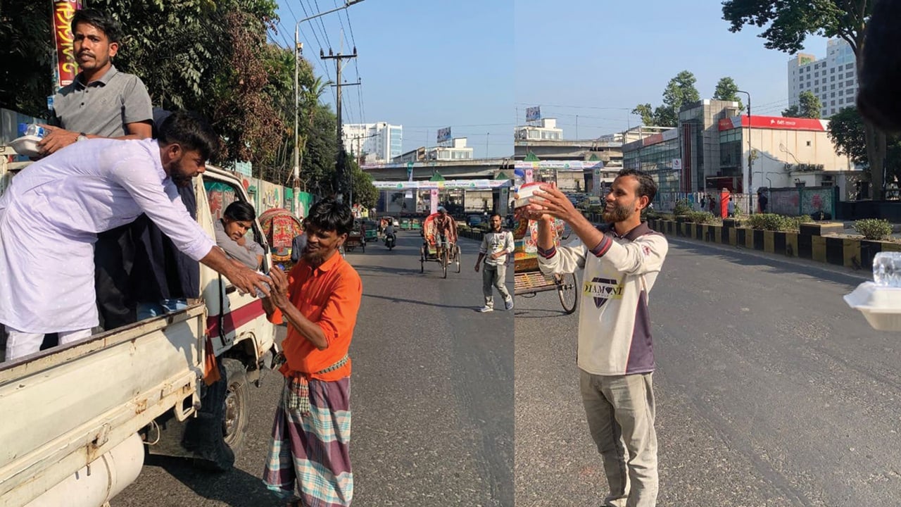 খালেদা জিয়ার সুস্থতা কামনায় হতদরিদ্র মানুষের মাঝে ছাত্রদল নেতা সাইফের খাবার বিতরণ