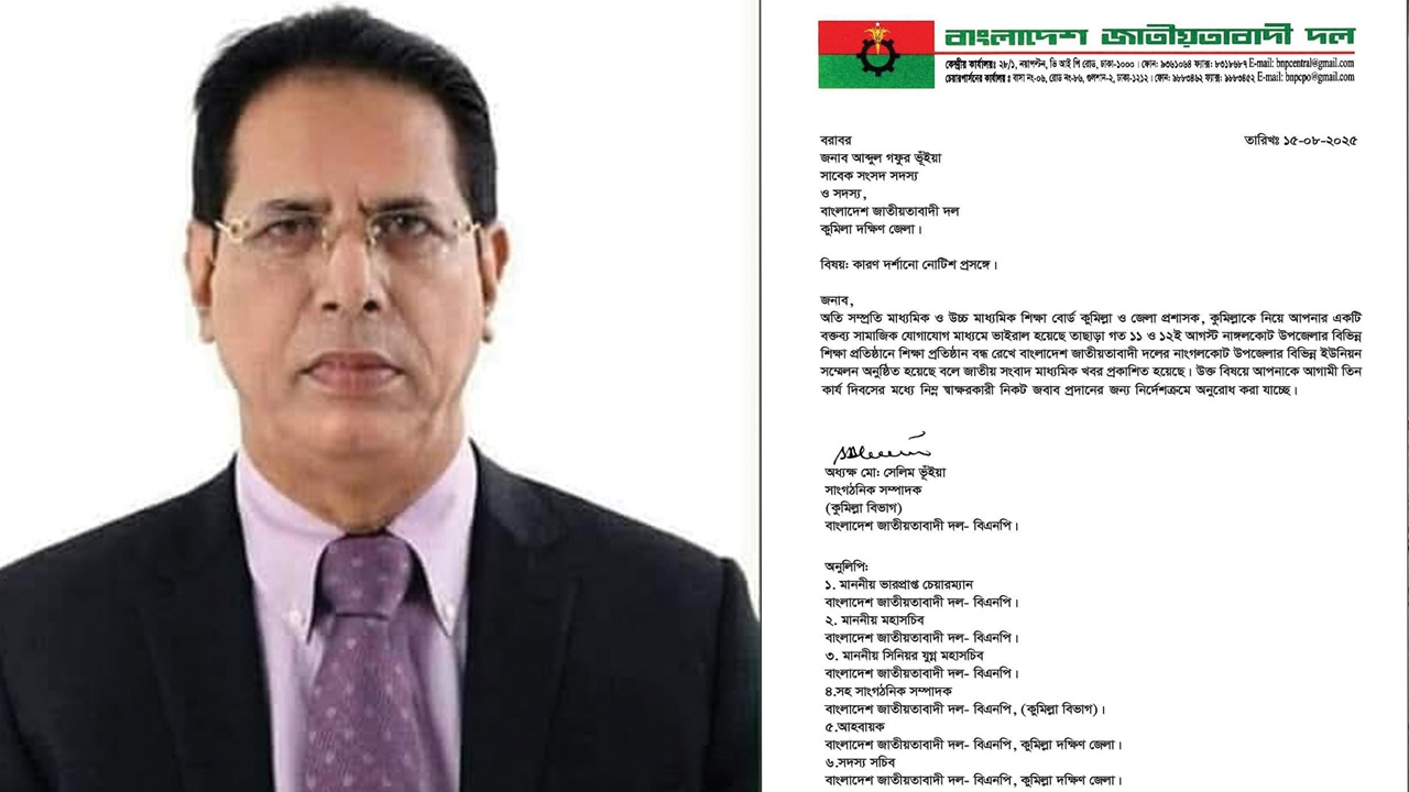 কলিজা খুলে ফেলার হুমকি দেওয়ায় শোকজ বিএনপি নেতাকে