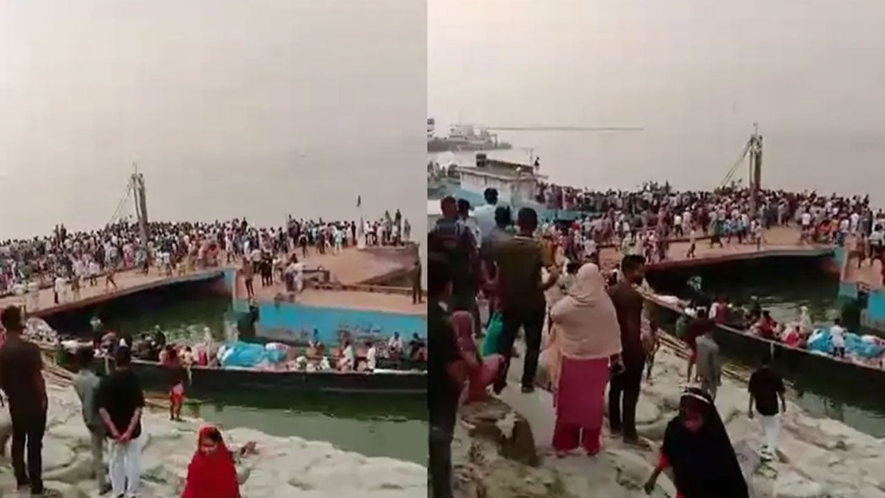 দৌলতদিয়া ঘাটে ফেরিতে ওঠার সময় নদীতে পড়ল যাত্রীবাহী বাস, হতাহতের শঙ্কা