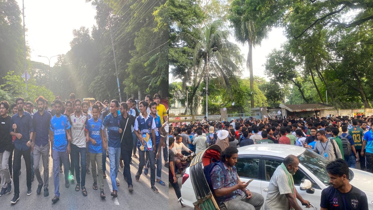ডাকসু নির্বাচন স্থগিত রায়ের বিরুদ্ধে ঢাবিতে বিক্ষোভ