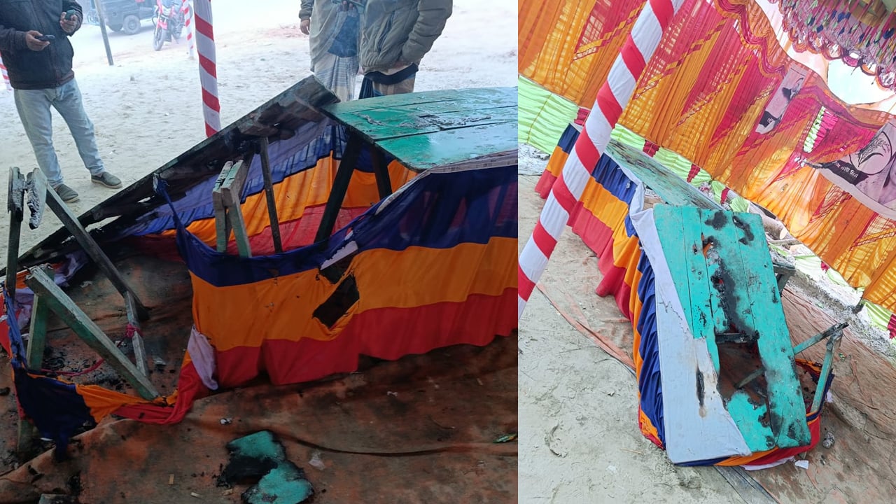 ফরিদপুরে বিএনপি প্রার্থীর নির্বাচনী ক্যাম্পে আগুন