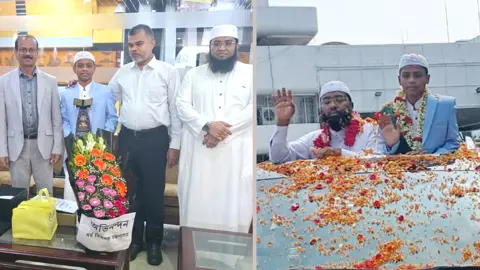 বিমানবন্দরে বিশ্বজয়ী হাফেজ ইহতেশামুল হক হিরাকে সংবর্ধনা