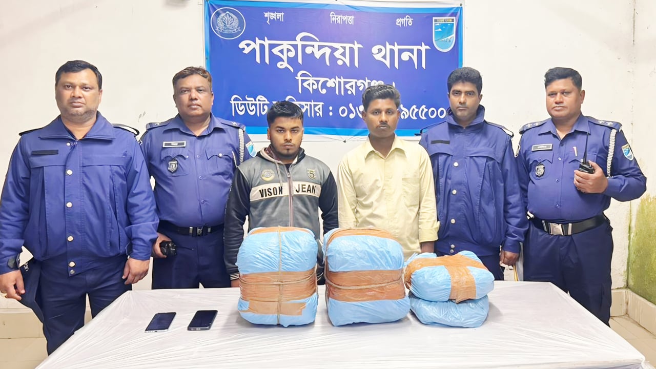 পাকুন্দিয়ায় ১০ কেজি গাঁজাসহ দুই মাদক কারবারি আটক