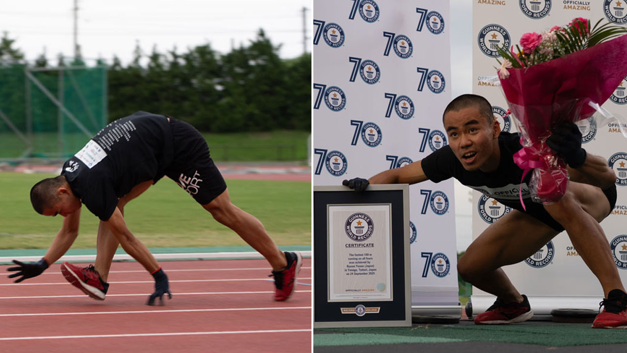 চার হাত-পায়ে দৌড়ে বিশ্ব রেকর্ড জাপানি তরুণের