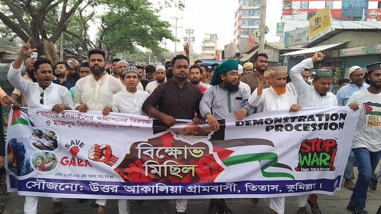 ফিলিস্তিনে গণহত্যার প্রতিবাদে তিতাসে বিক্ষোভ মিছিল