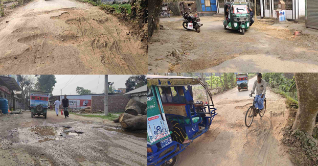 খানাখন্দে ভরা সড়কে চরম ভোগান্তি, ‘মাছ চাষের’ কথা ভাবছেন এলাকাবাসী
