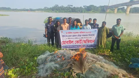 উজিরপুরে মা ইলিশ রক্ষায় ৬ হাজার মিটার কারেন্ট জাল জব্দ