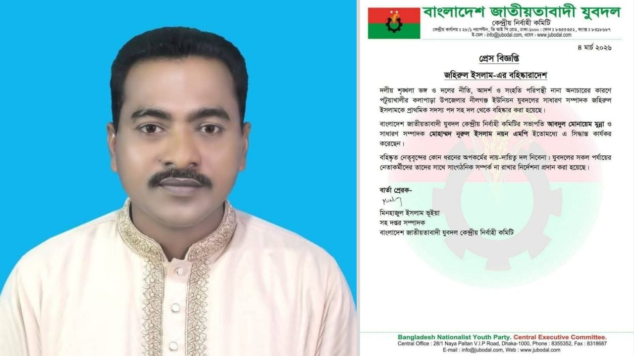 কলাপাড়ার ইদ্রিস হত্যা মামলায় যুবদল নেতা বহিষ্কার