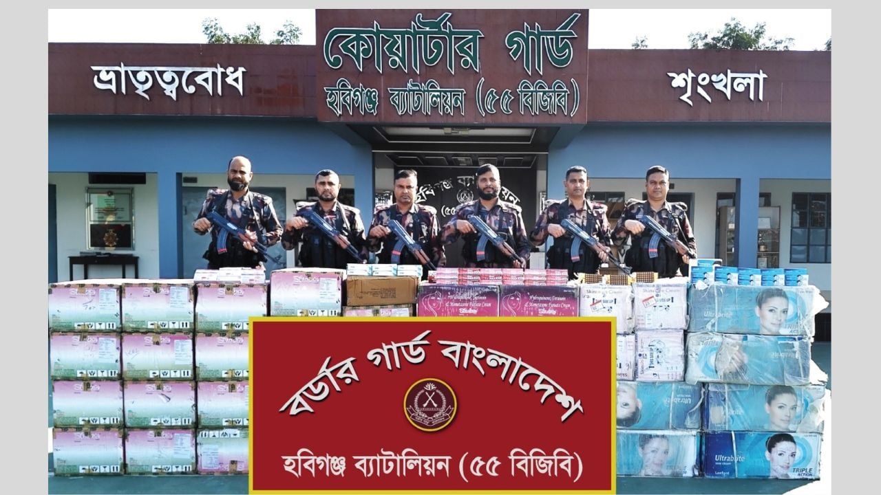 মাধবপুরে ট্রাকভর্তি ২ কোটি টাকার ভারতীয় পণ্য জব্দ