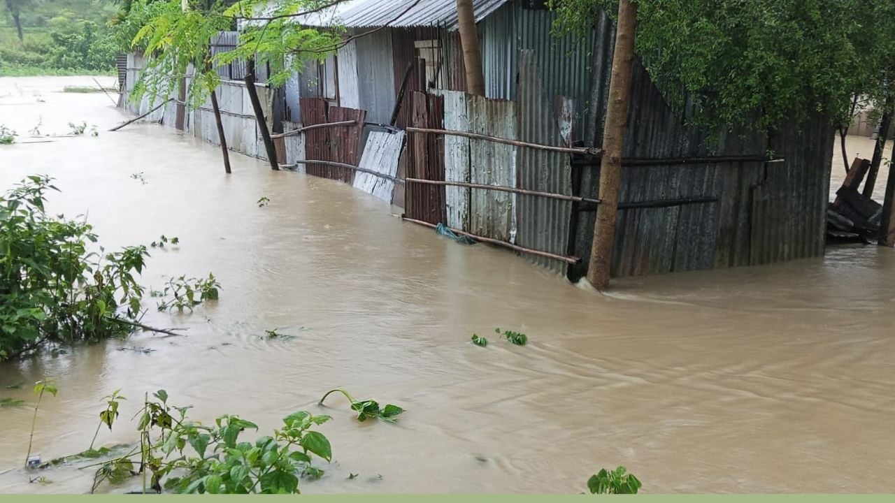 পাহাড়ি ঢলে প্লাবিত রাজস্থলীর নিম্নাঞ্চল, পানিবন্দি শত শত পরিবার