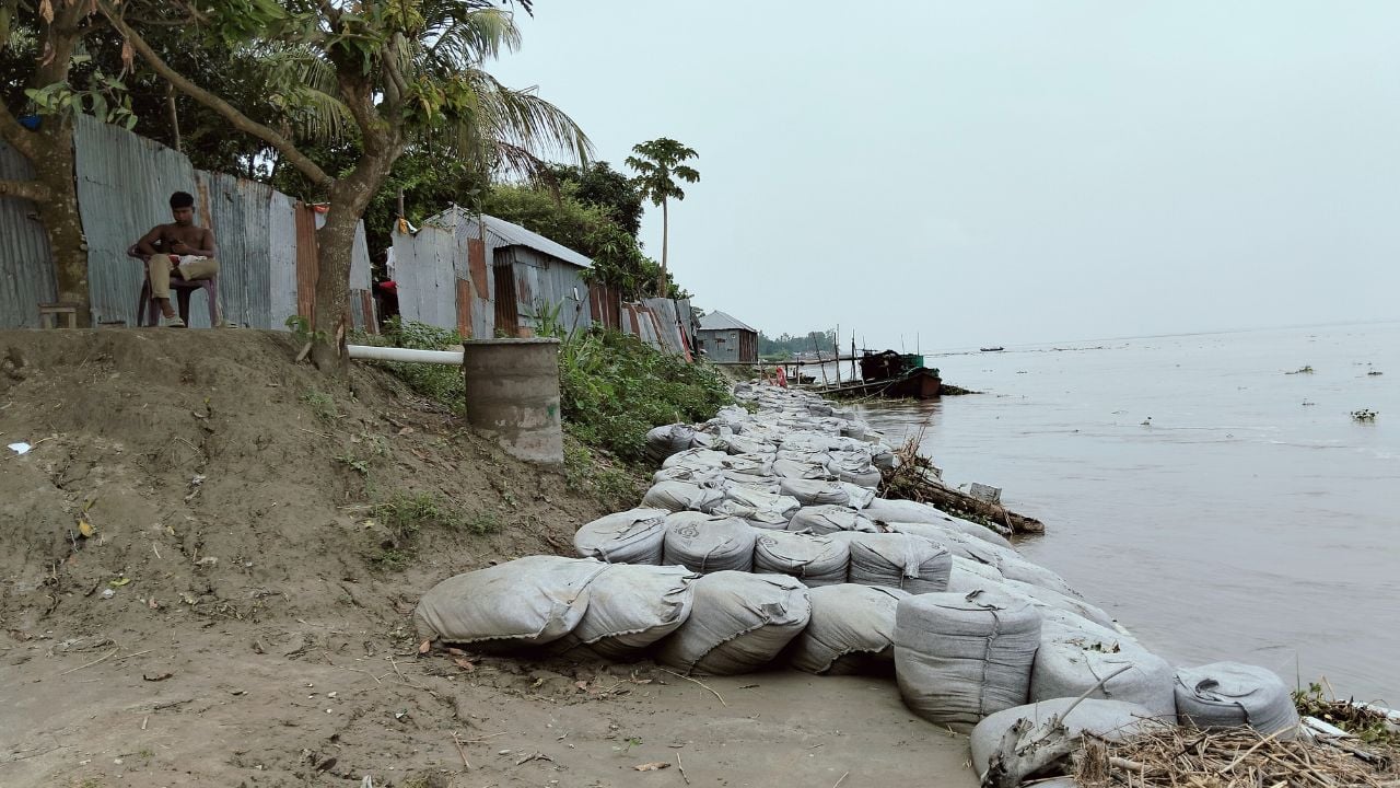 গাইবান্ধায় পানি আর বাড়েনি, ফসলি জমি ও বাড়িঘর ভাঙনের ঝুঁকিতে
