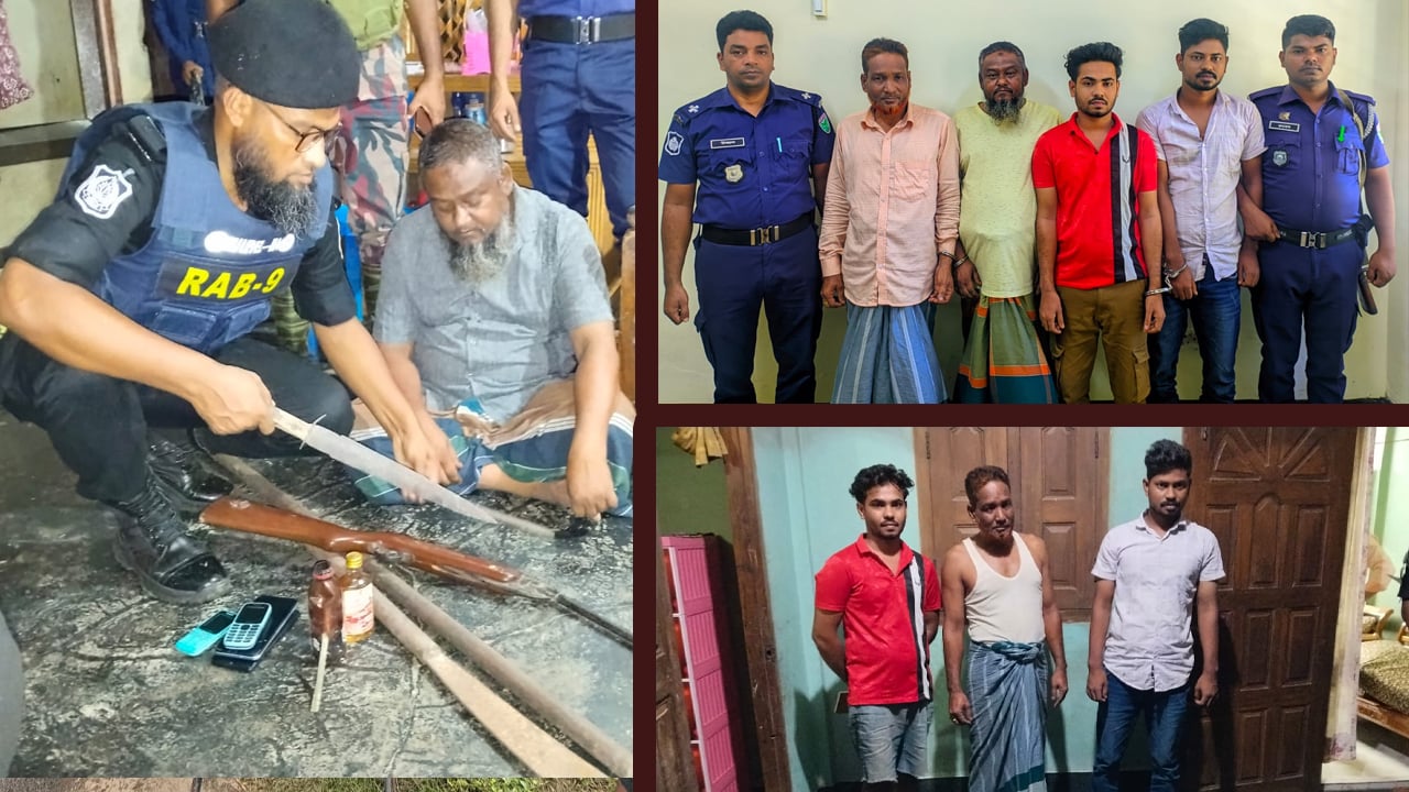 যৌথবাহিনীর অভিযানে অস্ত্র উদ্ধার, আটক ৯