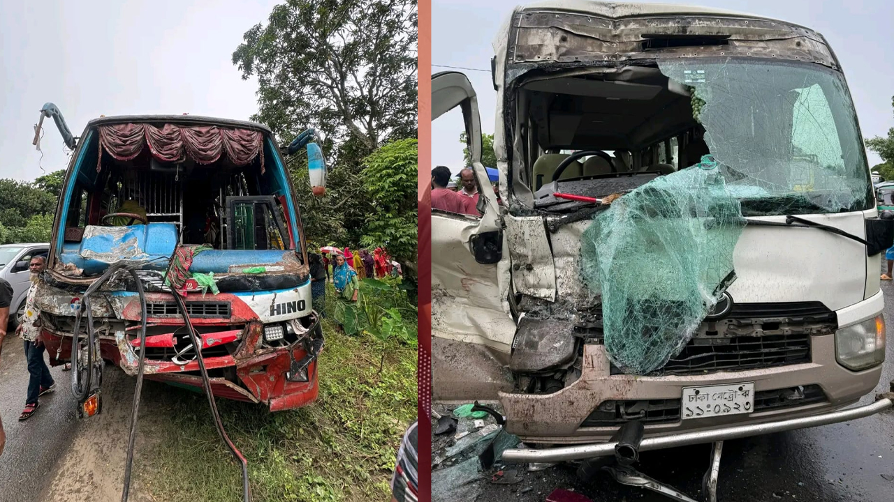 মুখোমুখি সংঘর্ষে বাস ও ইবি শিক্ষকদের কোস্টার