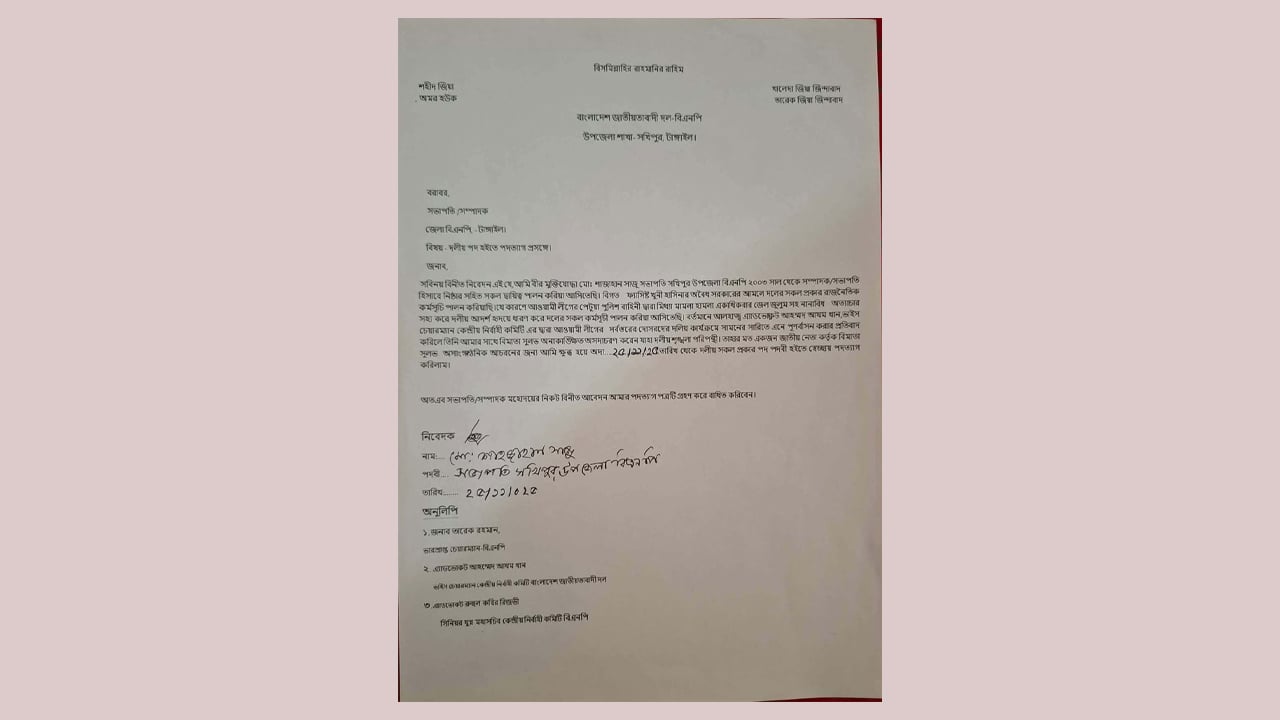 বিএনপির সভাপতি-সম্পাদকসহ ৬ নেতার পদত্যাগ নিয়ে তোলপাড়