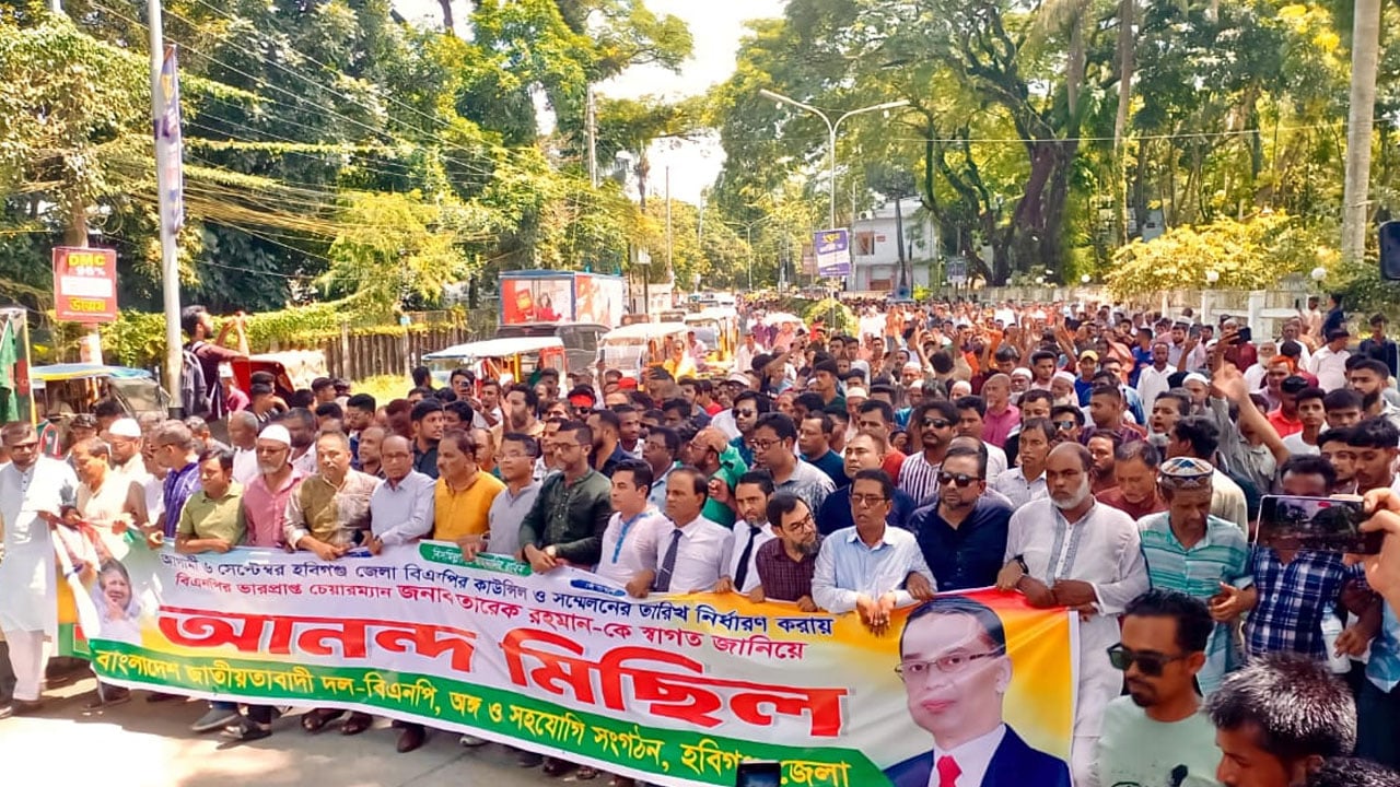 হবিগঞ্জে সম্মেলনকে স্বাগত জানিয়ে বিএনপির মিছিল