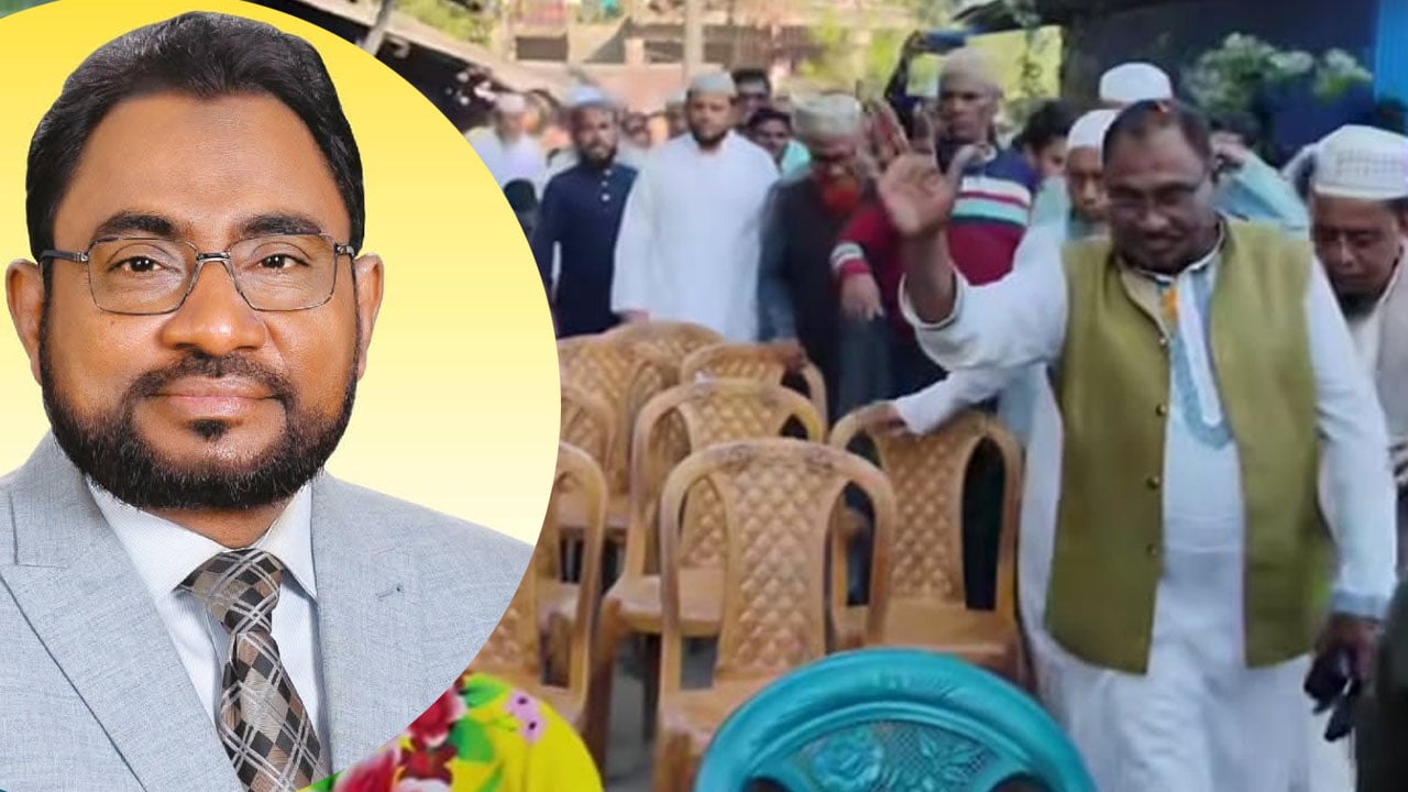 জামায়াত প্রার্থীকে ঢাকের তালে তালে ফুল ছিটিয়ে বরণ