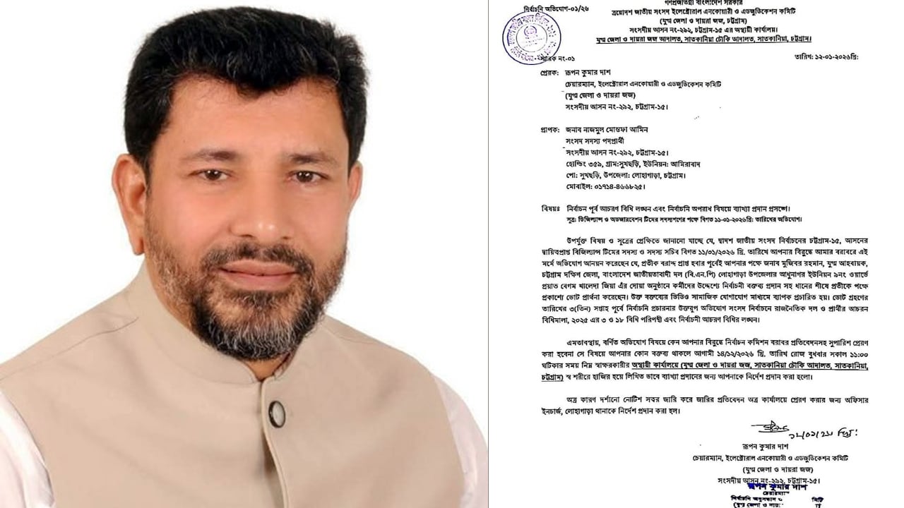 বিএনপি প্রার্থী নাজমুল আমিনকে শোকজ