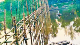 ডাকাতিয়ায় সেতু নেই স্বেচ্ছাশ্রমে বাঁশের সাঁকো