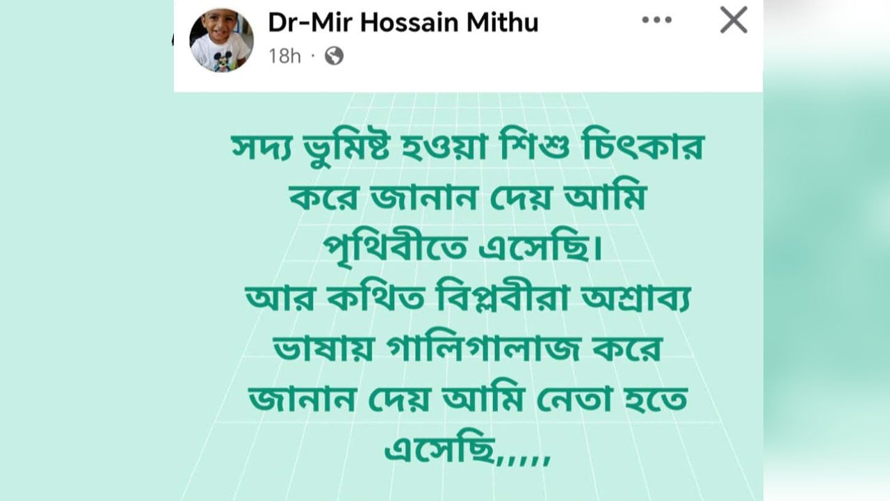 ডা. মীর হোসেন মিঠুর ফেসবুক স্ট্যাটাস
