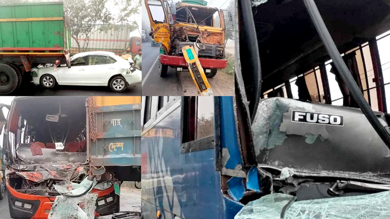 ঘন কুয়াশায় ঢাকা-চট্টগ্রাম মহাসড়কে ৮ গাড়ির সংঘর্ষ