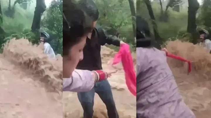 বাইকসহ ভেসে যাচ্ছিলেন যুবক, ওড়না ছুড়ে প্রাণ বাঁচালেন নববধূ