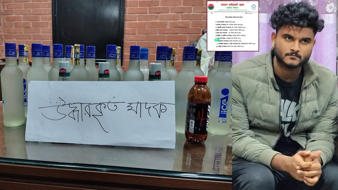 জাবিতে ২০ বোতল বিদেশি মদসহ ছাত্রদল কর্মী আটক