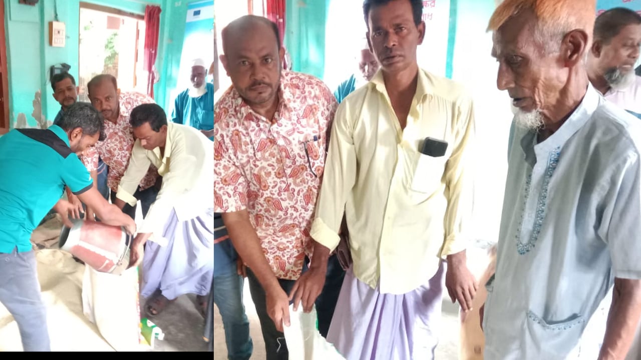 বালতি দিয়ে জিআরের চাল বিতরণ, স্বচ্ছতা নিয়ে প্রশ্ন