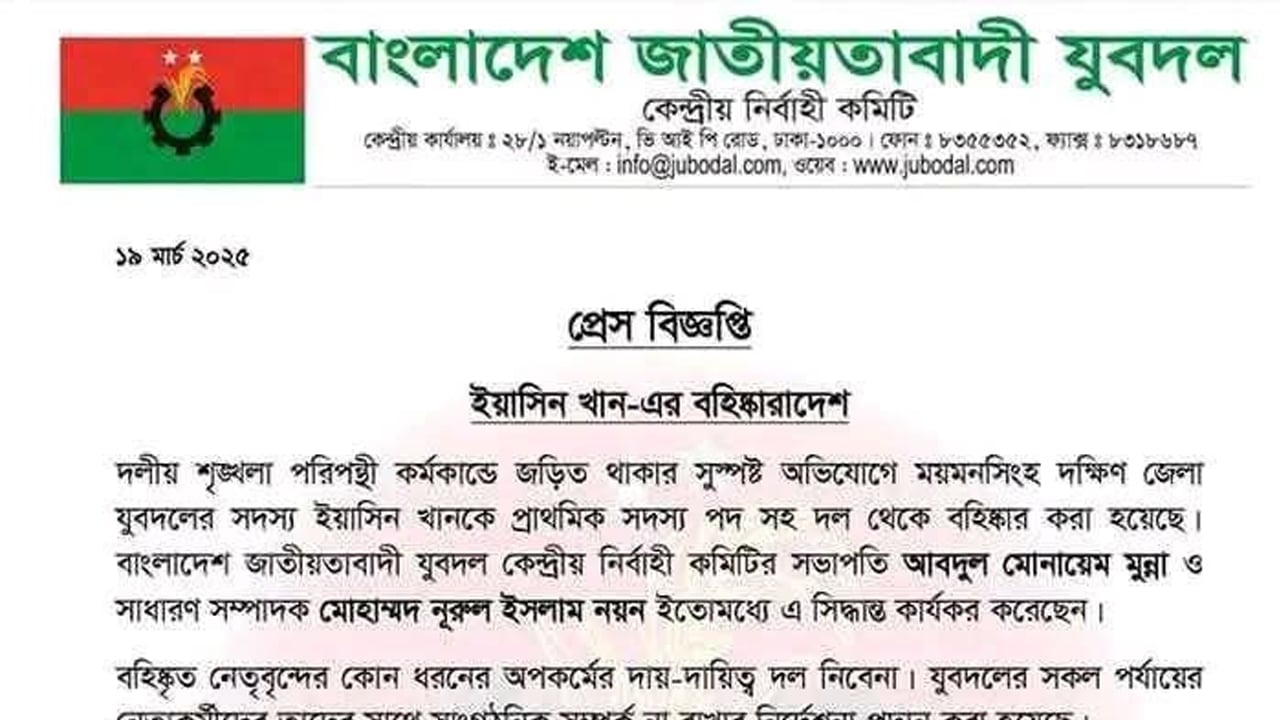 গফরগাঁওয়ে কর্মী হত্যায় যুবদল নেতা বহিষ্কার