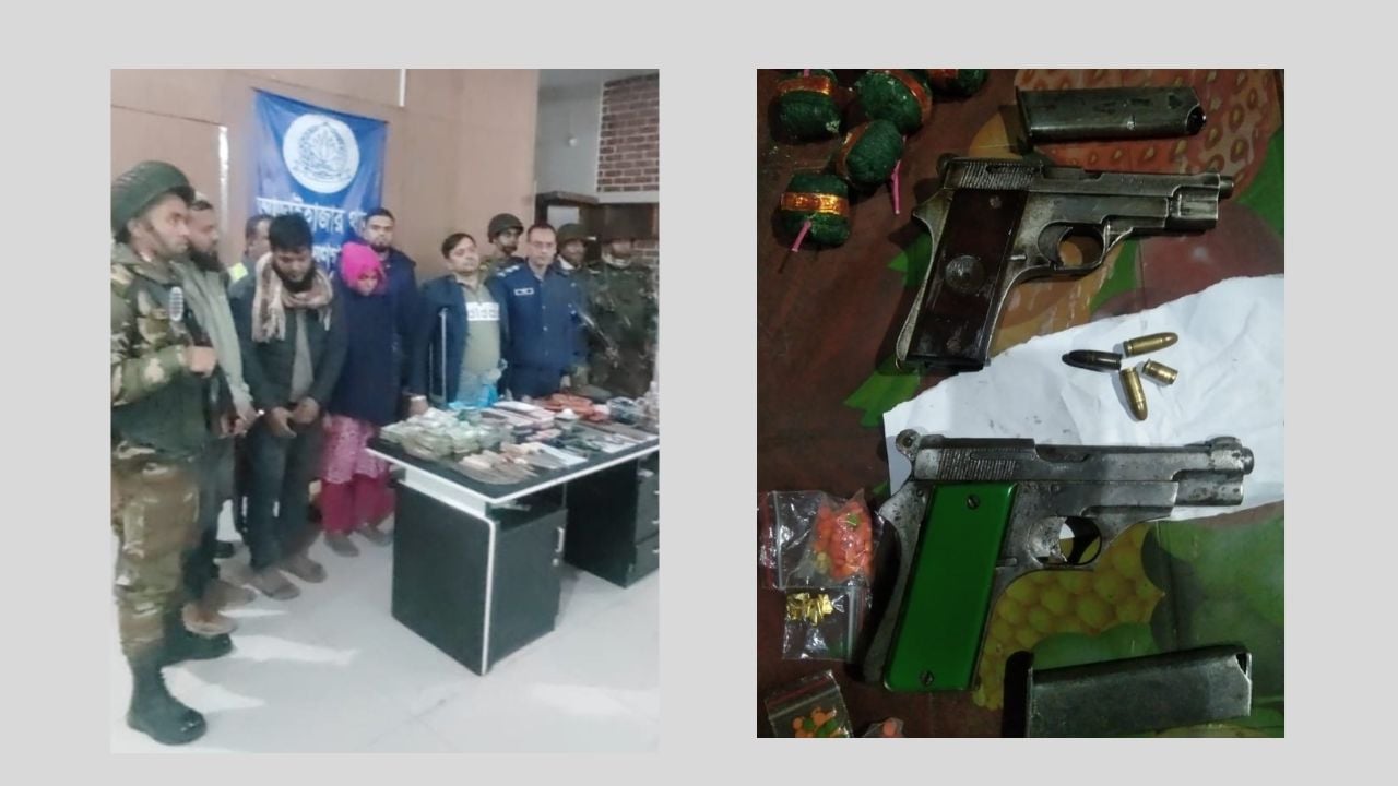 আড়াইহাজারে মাদক, টাকা ও  অস্ত্র উদ্ধার, গ্রেপ্তার ৪