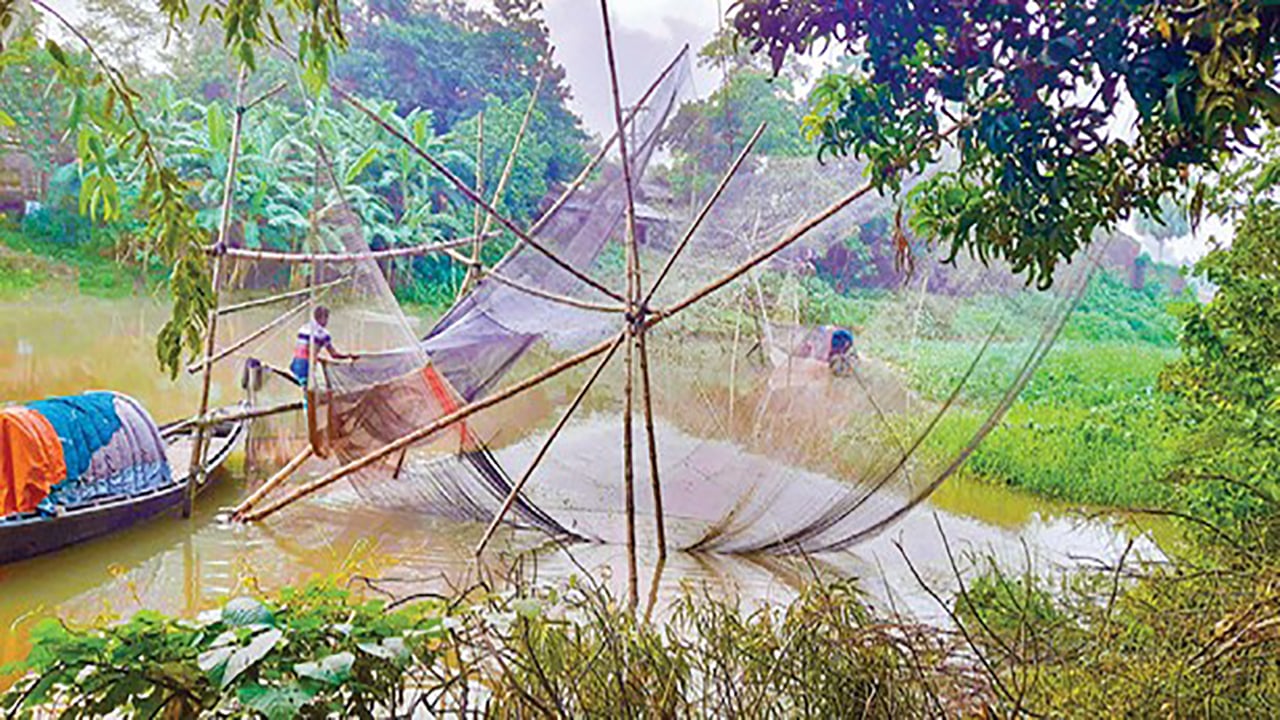 আত্রাইয়ের নদীতে জেলেদের মাছ শিকারের ধুম