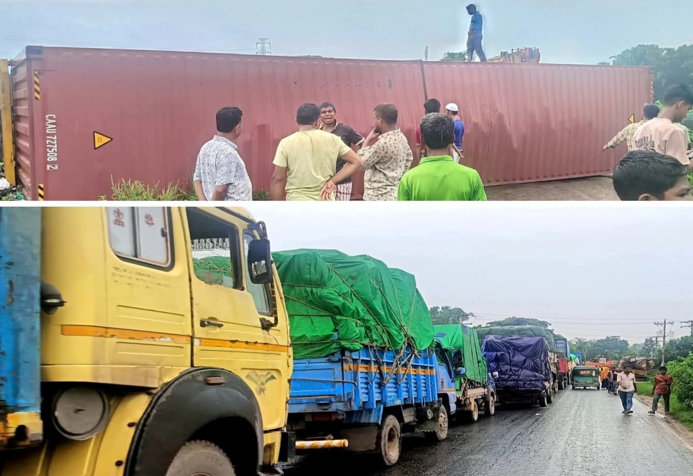 কাভার্ডভ্যান উল্টে কুমিল্লা-সিলেট মহাসড়কে তীব্র যানজট