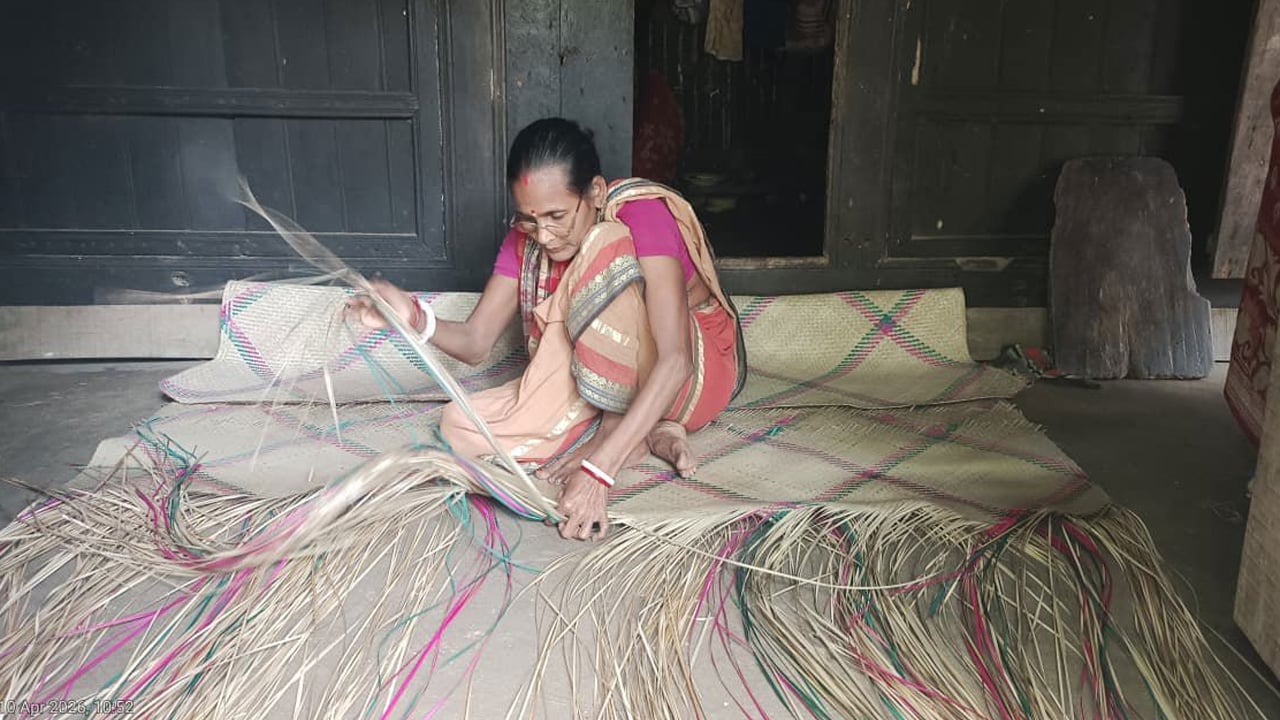 বৈশাখী মেলাকে ঘিরে শীতলপাটি বুননে ব্যস্ততা