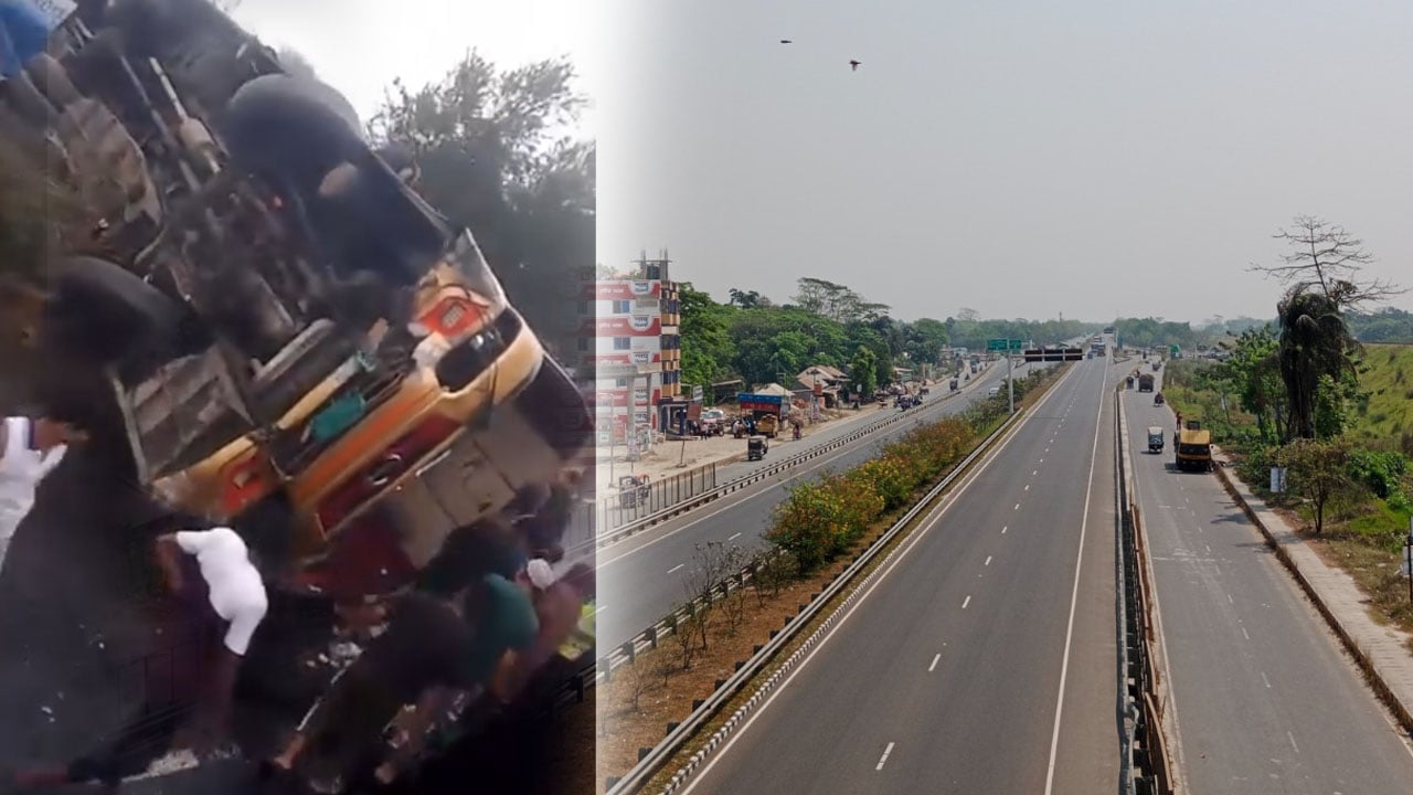 নিয়ন্ত্রণ হারিয়ে এক্সপ্রেসওয়েতে উল্টে গেলো বাস, আহত ১৫