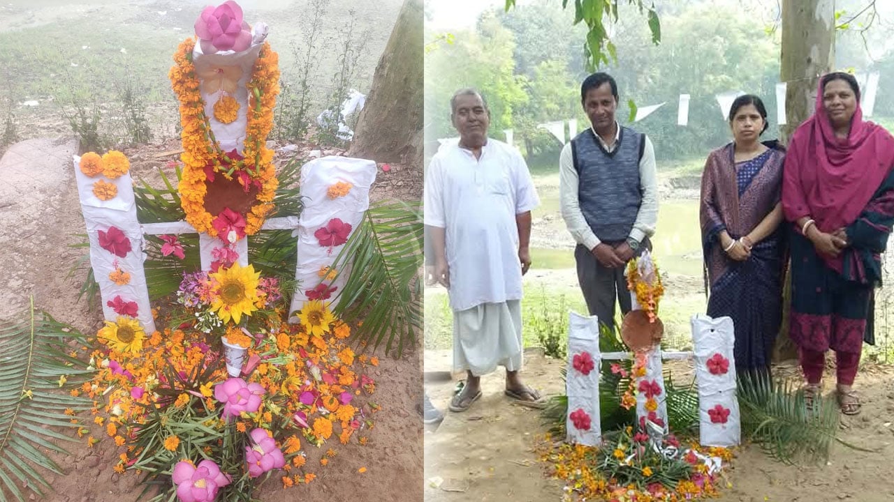 বাঁশ, কাট দিয়ে শহীদ মিনার তৈরি করে ভাষা শহীদদের শ্রদ্ধা