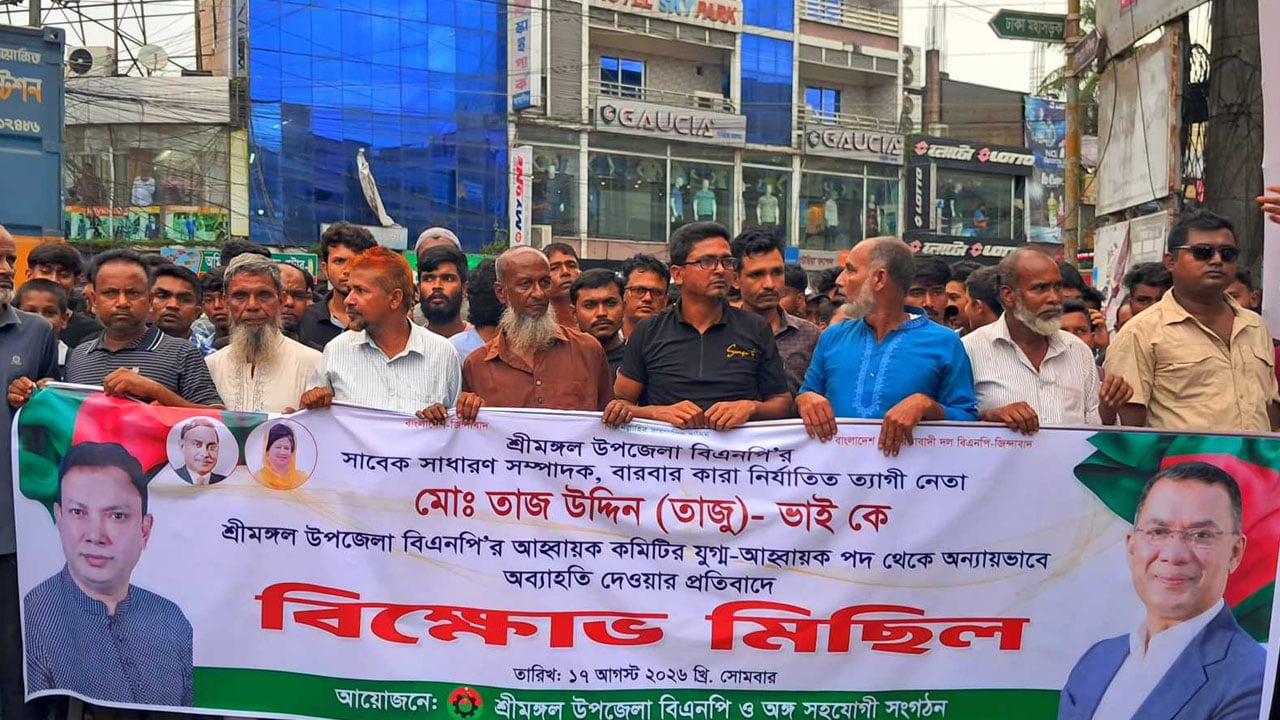 শ্রীমঙ্গলে বিএনপি নেতার অব্যাহতির প্রতিবাদে বিক্ষোভ