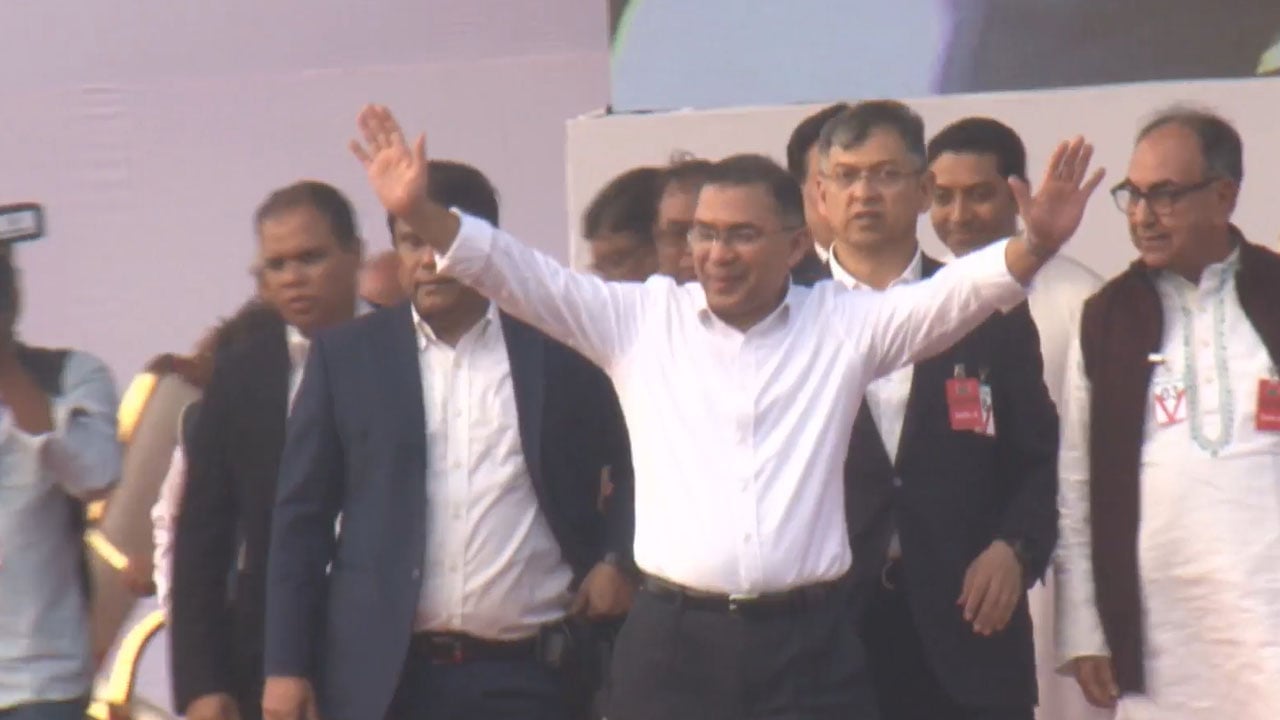 সংবর্ধনাস্থলে তারেক রহমান