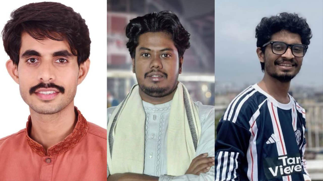 মারধরে অভিযুক্ত বাম দিক থেকে মো সাইফুল্লাহ, হাসিব আল ইসলাম, সার্দার নাদিম মাহমুদ শুভ