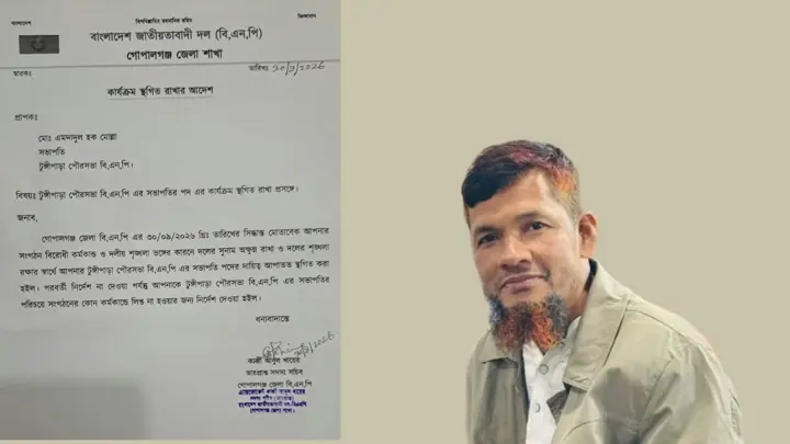 টুঙ্গিপাড়ায় পৌর বিএনপির সভাপতির পদ স্থগিত