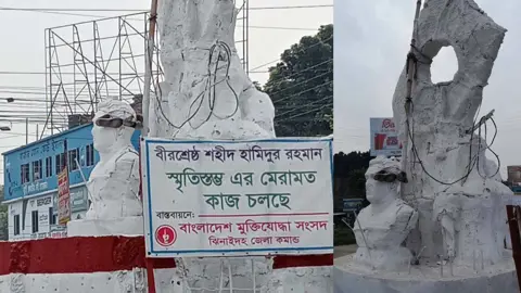 ঝিনাইদ‌হে বীরশ্রেষ্ঠ হামিদুর রহমানের ভাস্কর্যে জুতার মালা